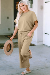 Trendsi Double Take Full Size Texture Short Sleeve Top and Pants Set -