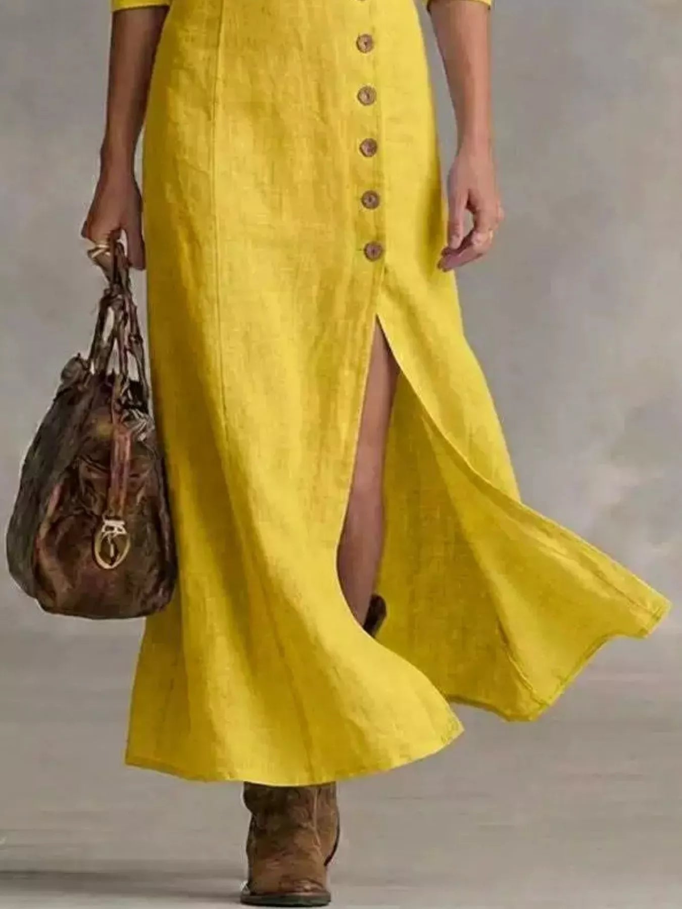 Trendsi Slit Button-Down Midi Dress -