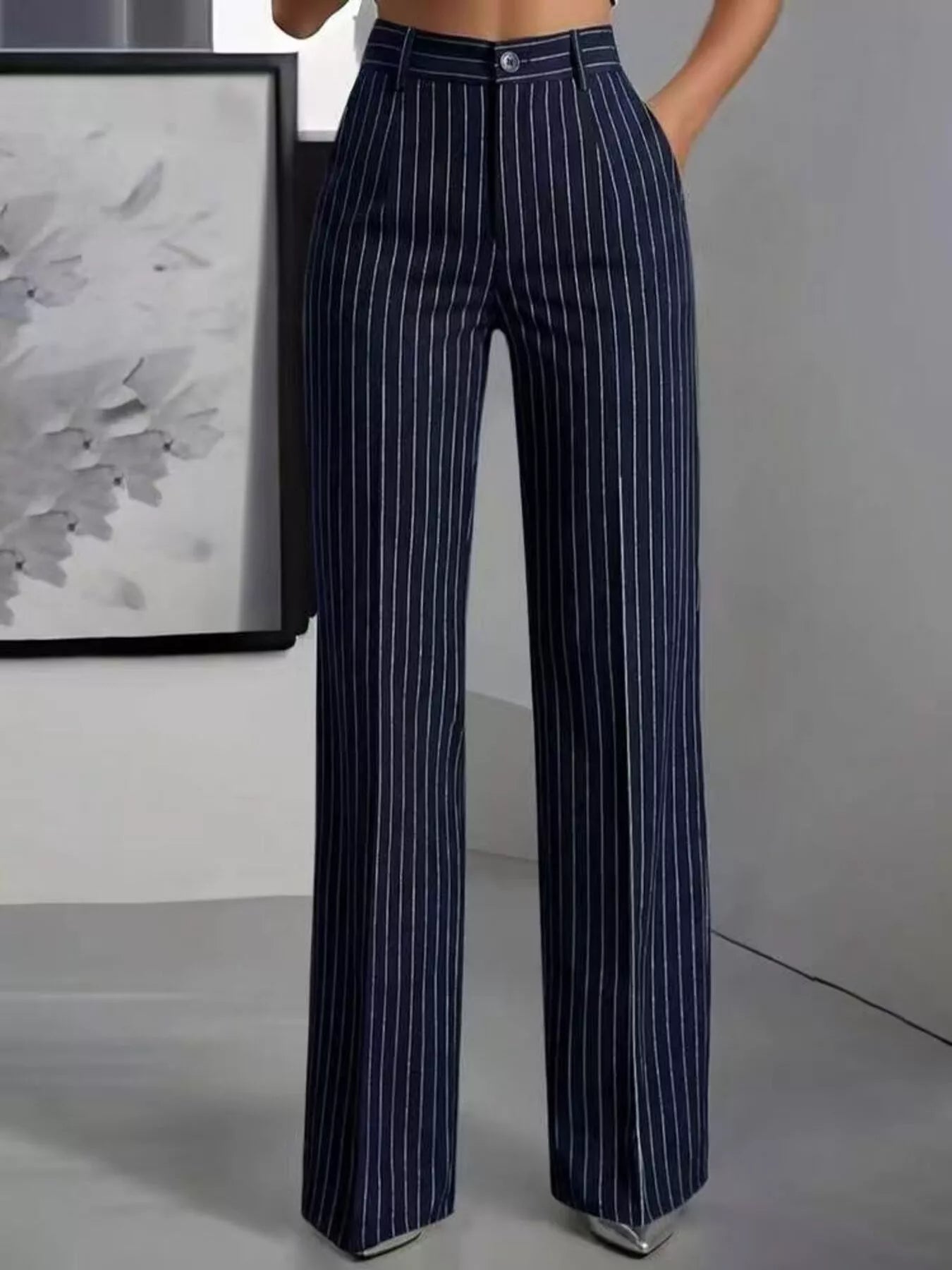Trendsi High-Waisted Striped Wide-Leg Pants -