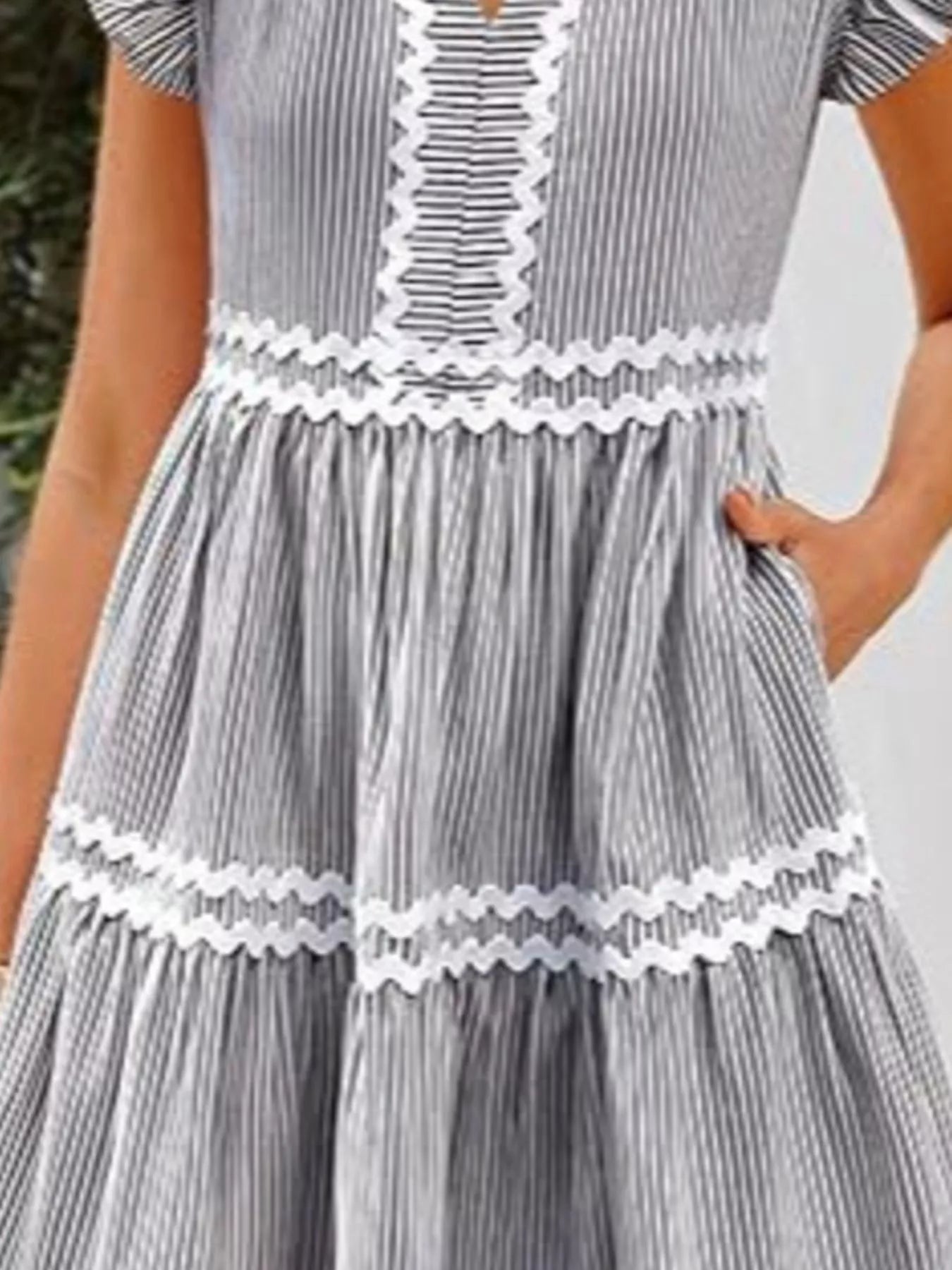 Trendsi Striped Ruffle Sleeve Tiered Dress -