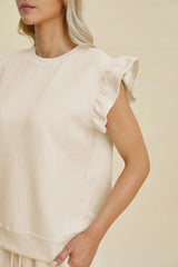 Trendsi Double Take Full Size Texture Round Neck Ruffle Sleeve Top and Shorts Set -