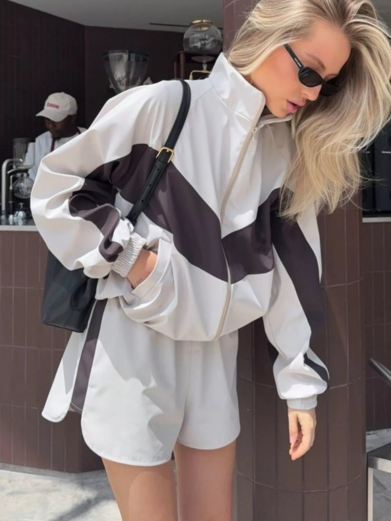 Trendsi Color-Block Zip-Up Jacket and Shorts Set -