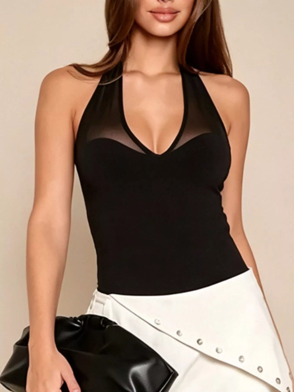 Sheer mesh halter-neck bodysuit