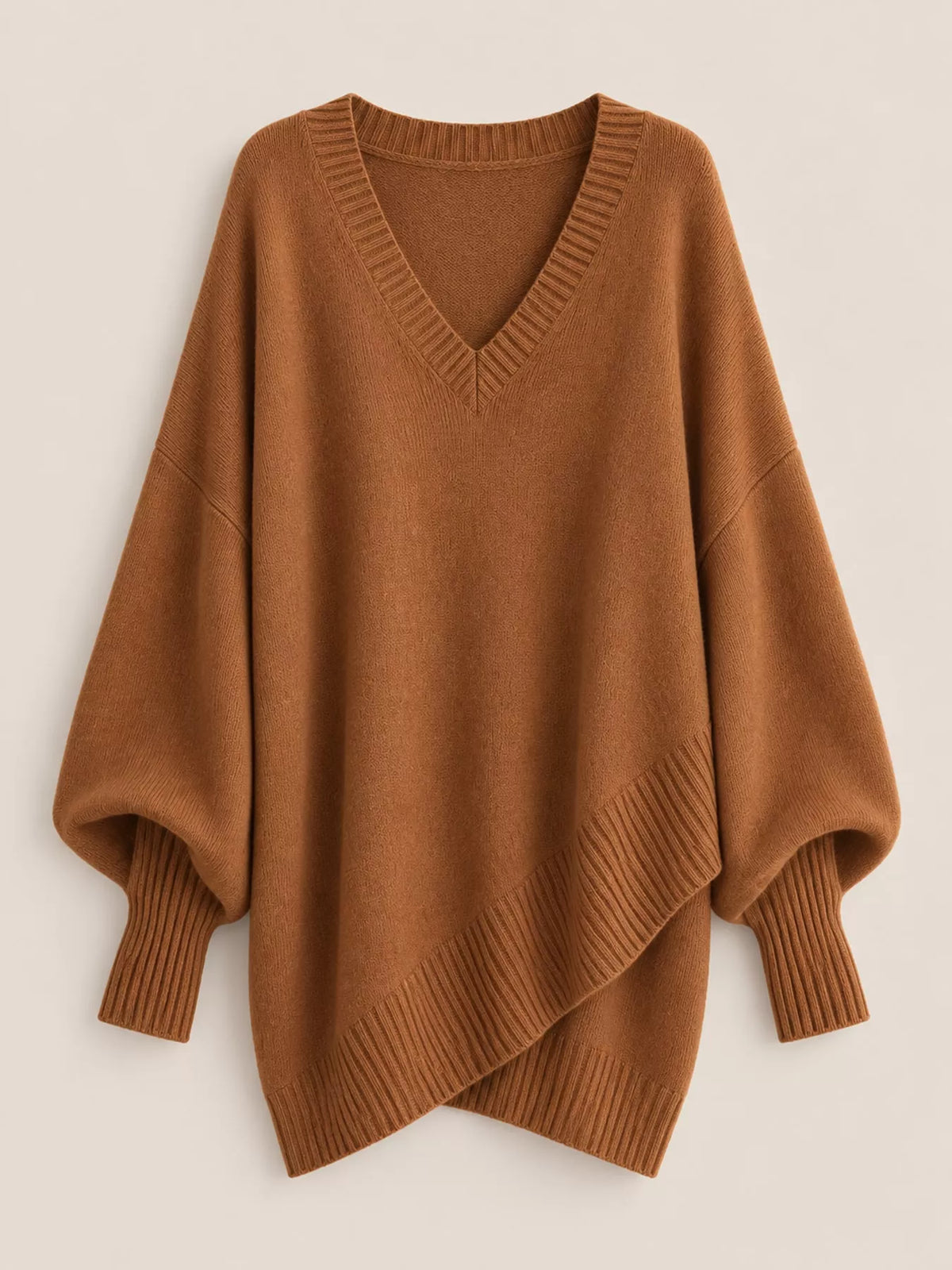 Batwing sweater, brown flat lay