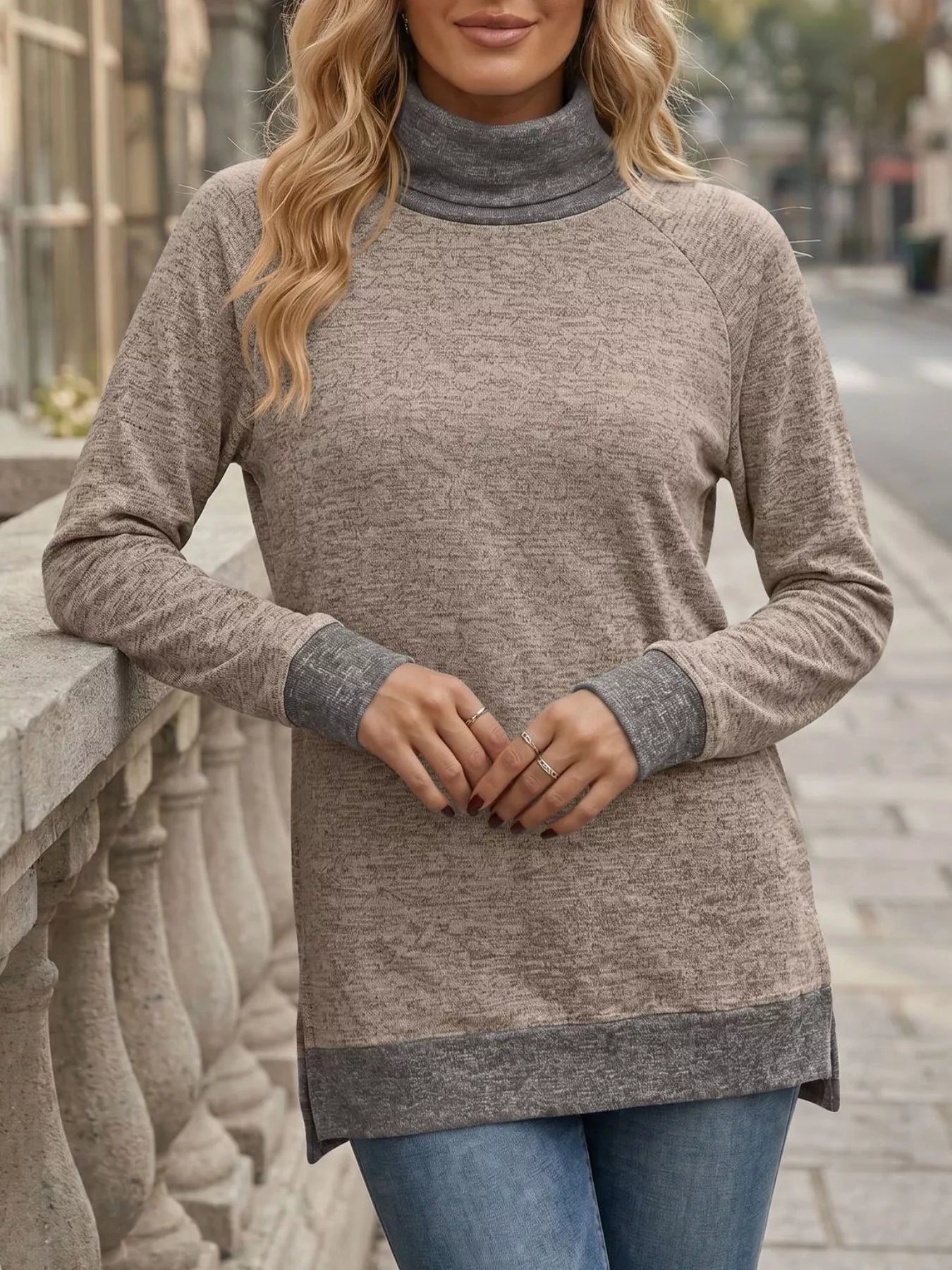 Trendsi Turtleneck Raglan Sleeve T-Shirt -