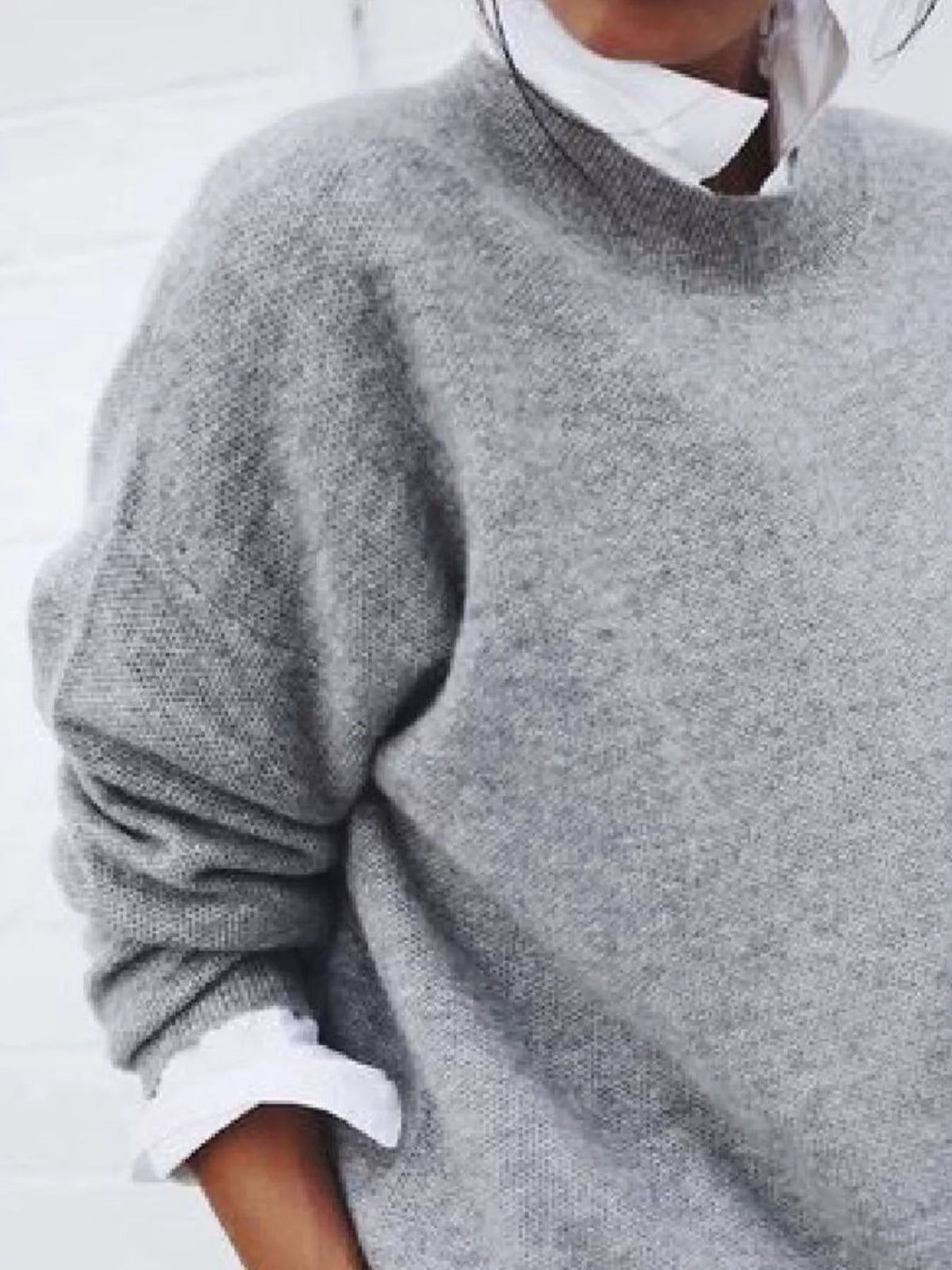 Gray Round Neck Long Sleeve Sweater detail view