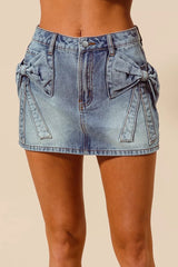 Trendsi SO ME Bow Knot Pocket Denim Mini Skirt -