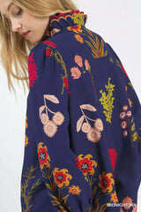Trendsi Umgee Flower Print Blouse with Scalloped Neckline -