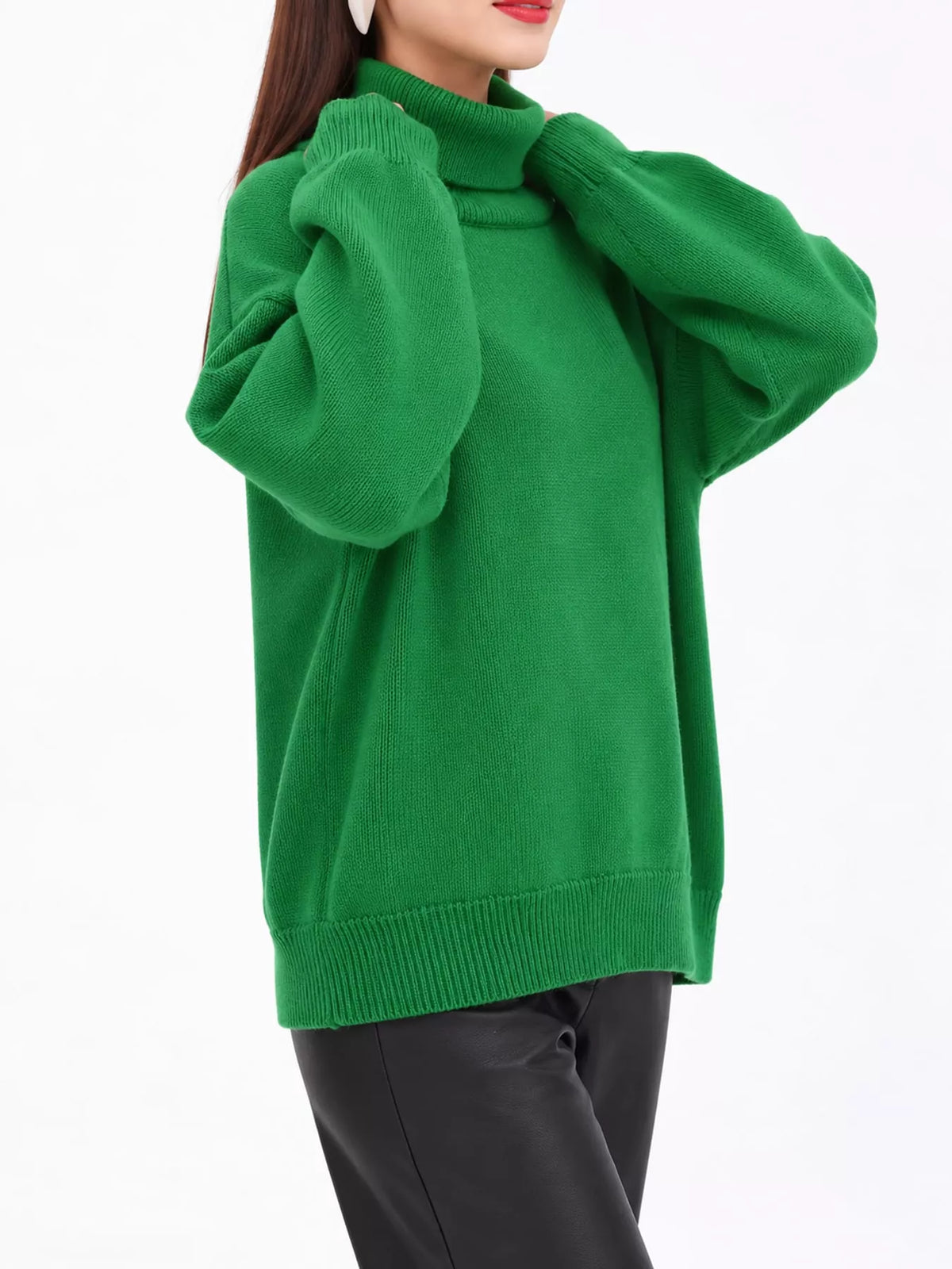 Oversized Turtleneck Drop Shoulder Sweater — front view