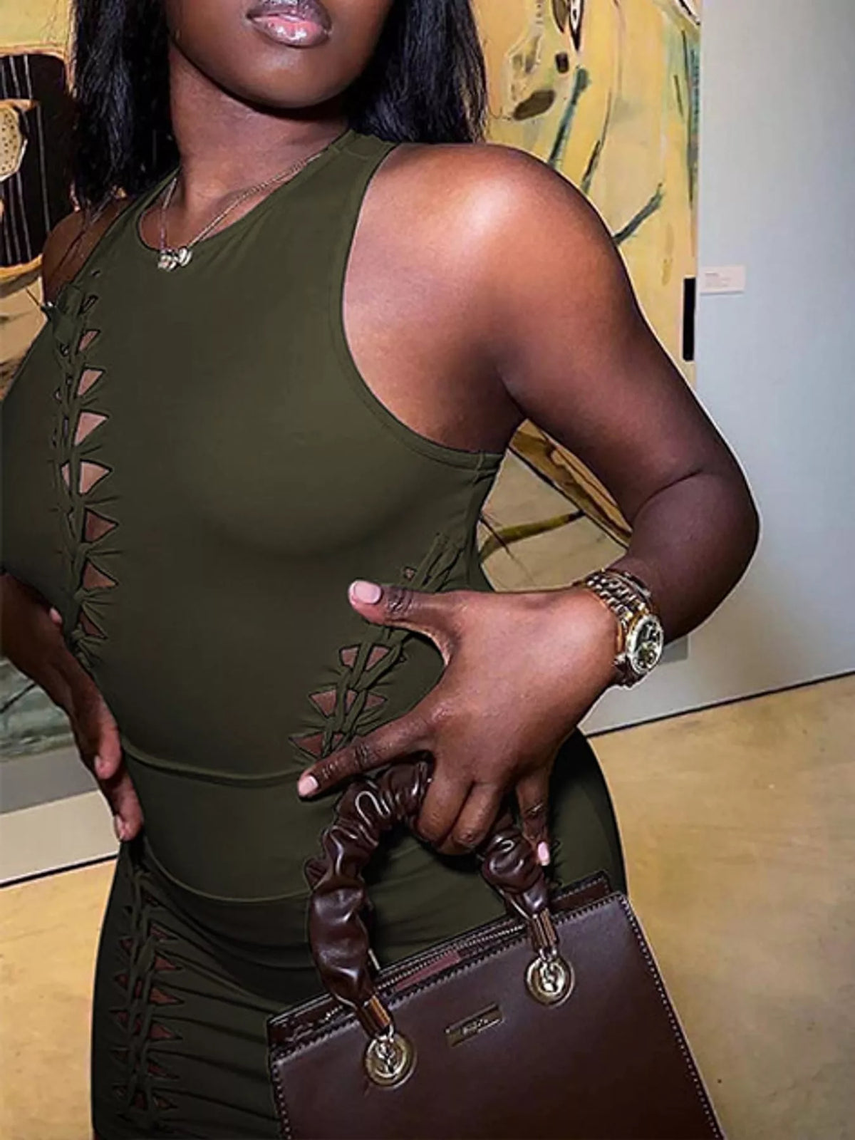 Sleeveless Cut-Out Bodycon Top and Mini Skirt Set — front view