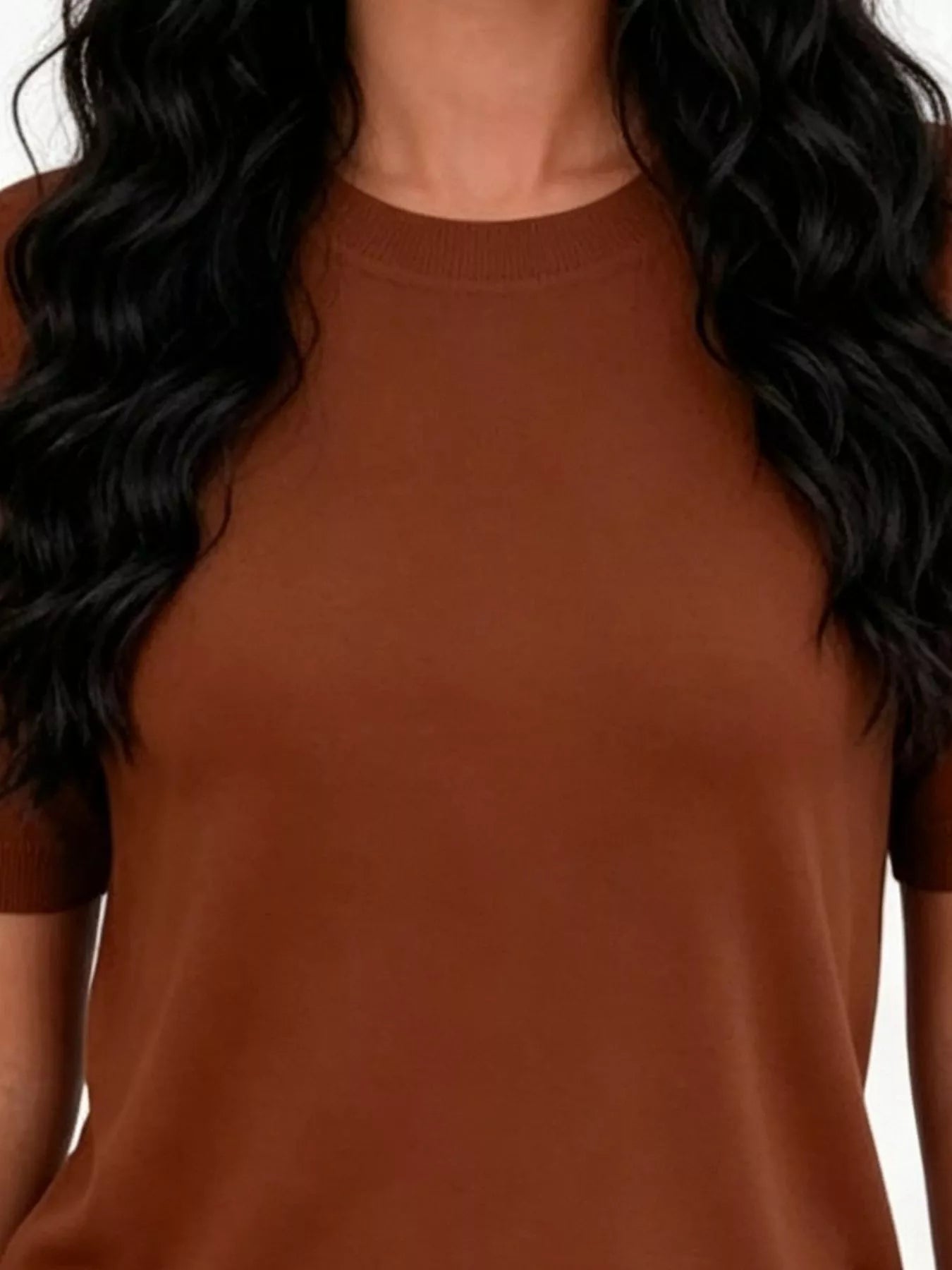 Trendsi Classic Crew Neck Short Sleeve Knit Top -