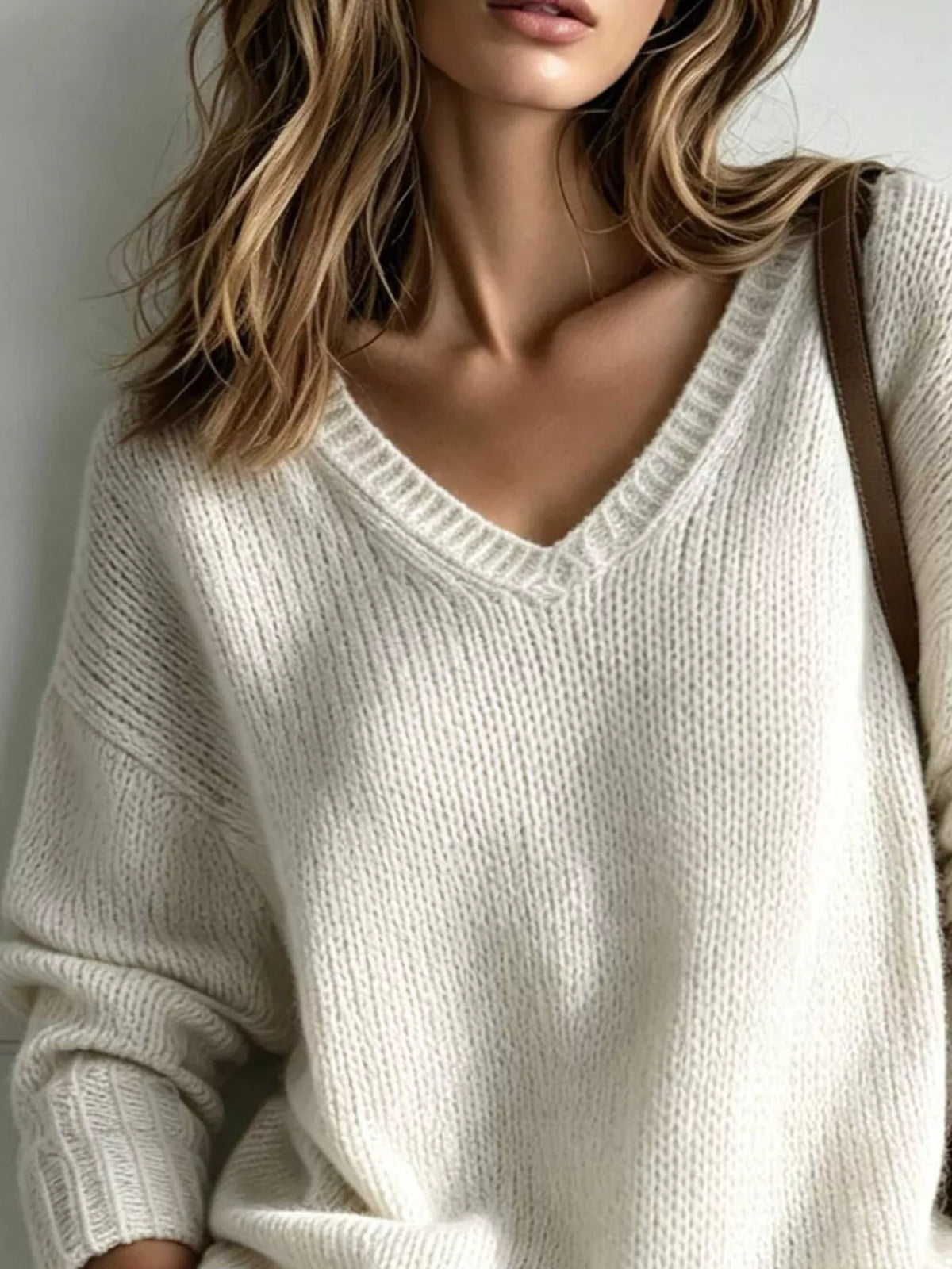 Trendsi V-Neck Dropped Shoulder Sweater -