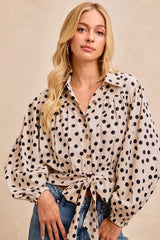 Trendsi BiBi Polka Dot Print Tie Hem Detail Crop Shirt -