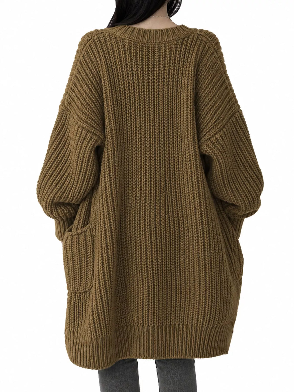 Longline knit cardigan, olive back