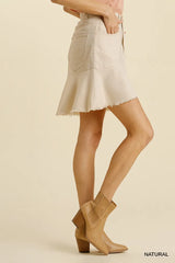 Trendsi Umgee Linen Blend 5 Pockets High Low Skirt with Frayed Hem -