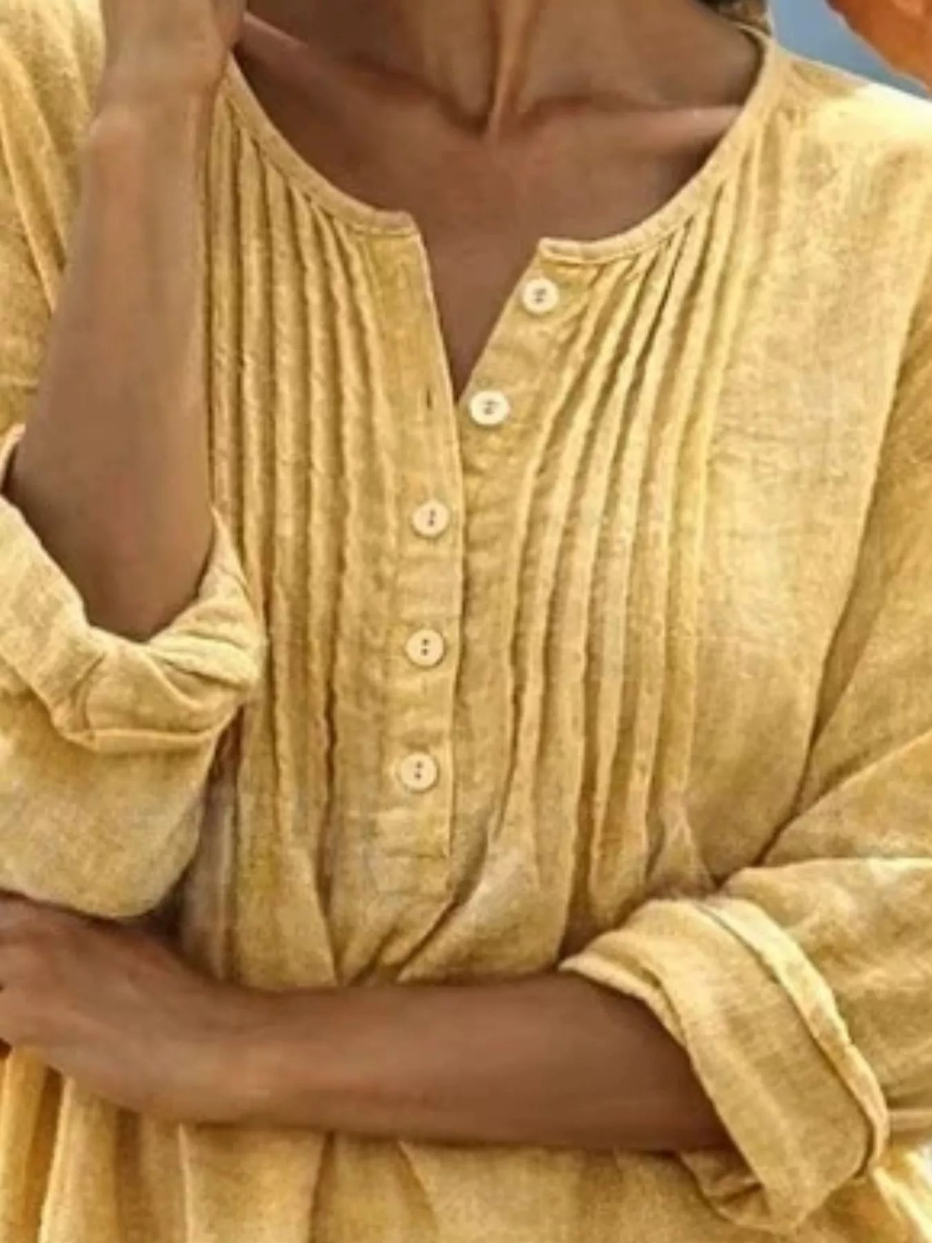 Trendsi Casual Button Detail Long Sleeve Linen Shirt -