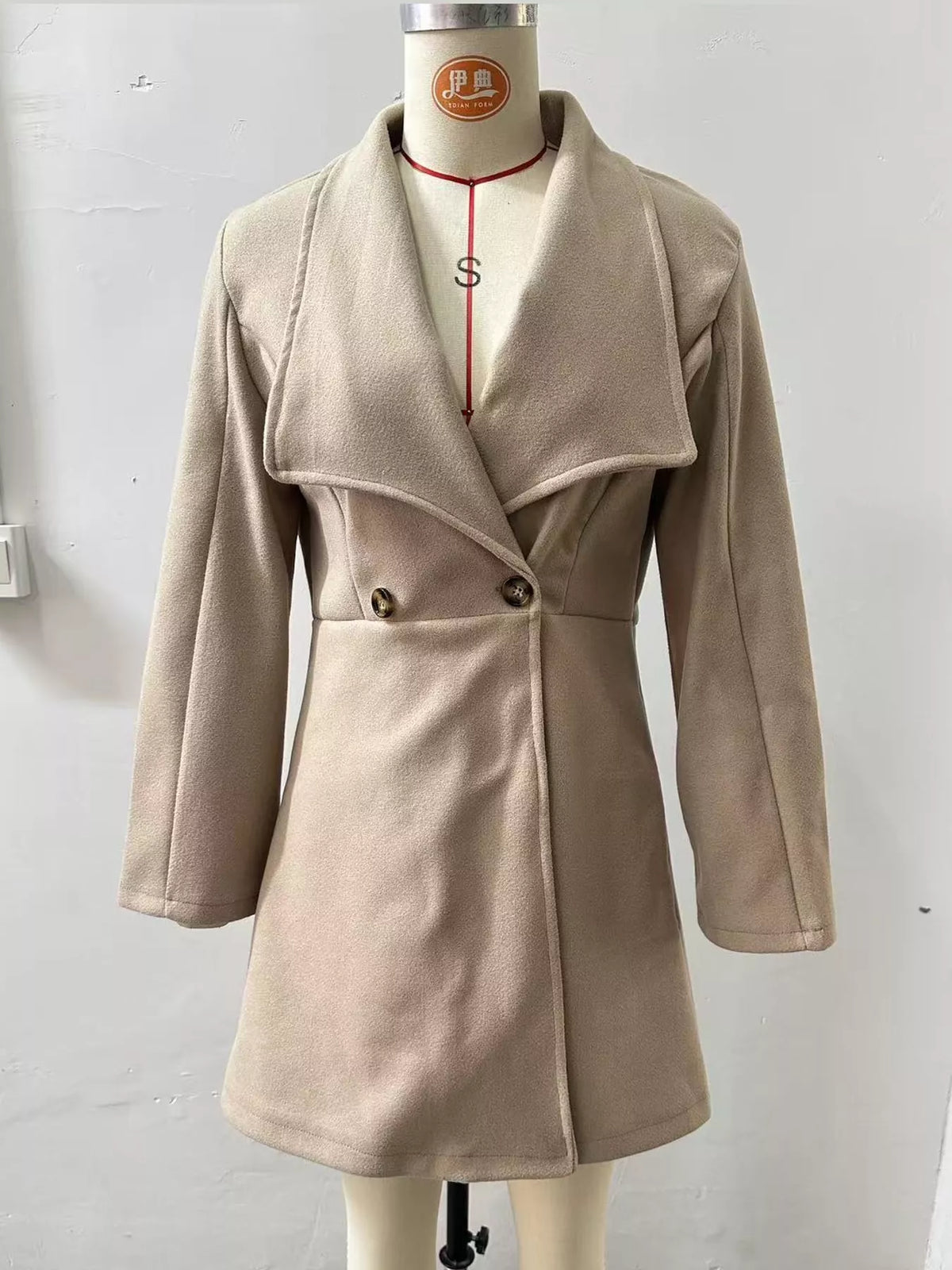 Khaki double-breasted slim-fit coat