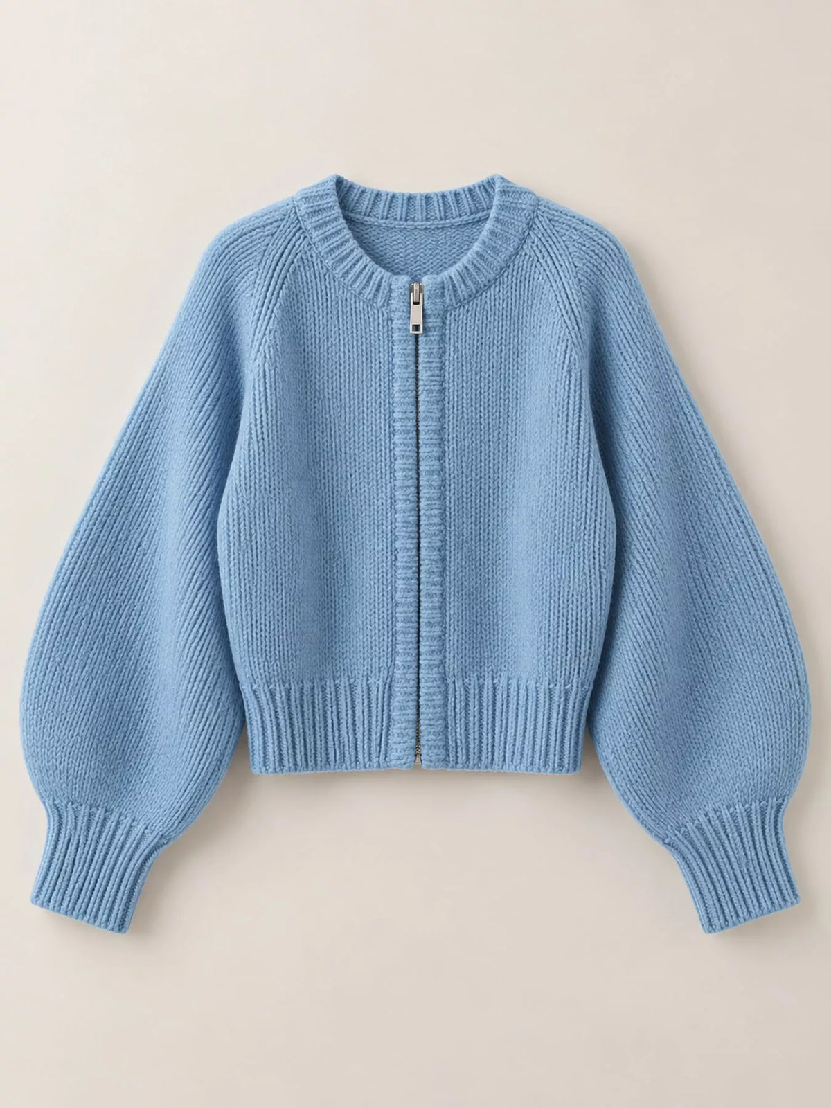 Ribbed-hem cardigan, blue flat front