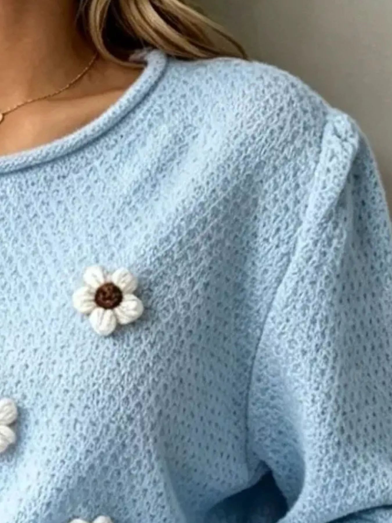 Trendsi Full Size Floral Applique Textured Knit Sweater Plus Size -