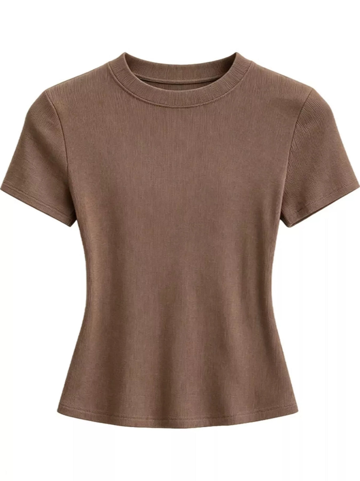 Brown slim-fit crew neck T-shirt, front product view
