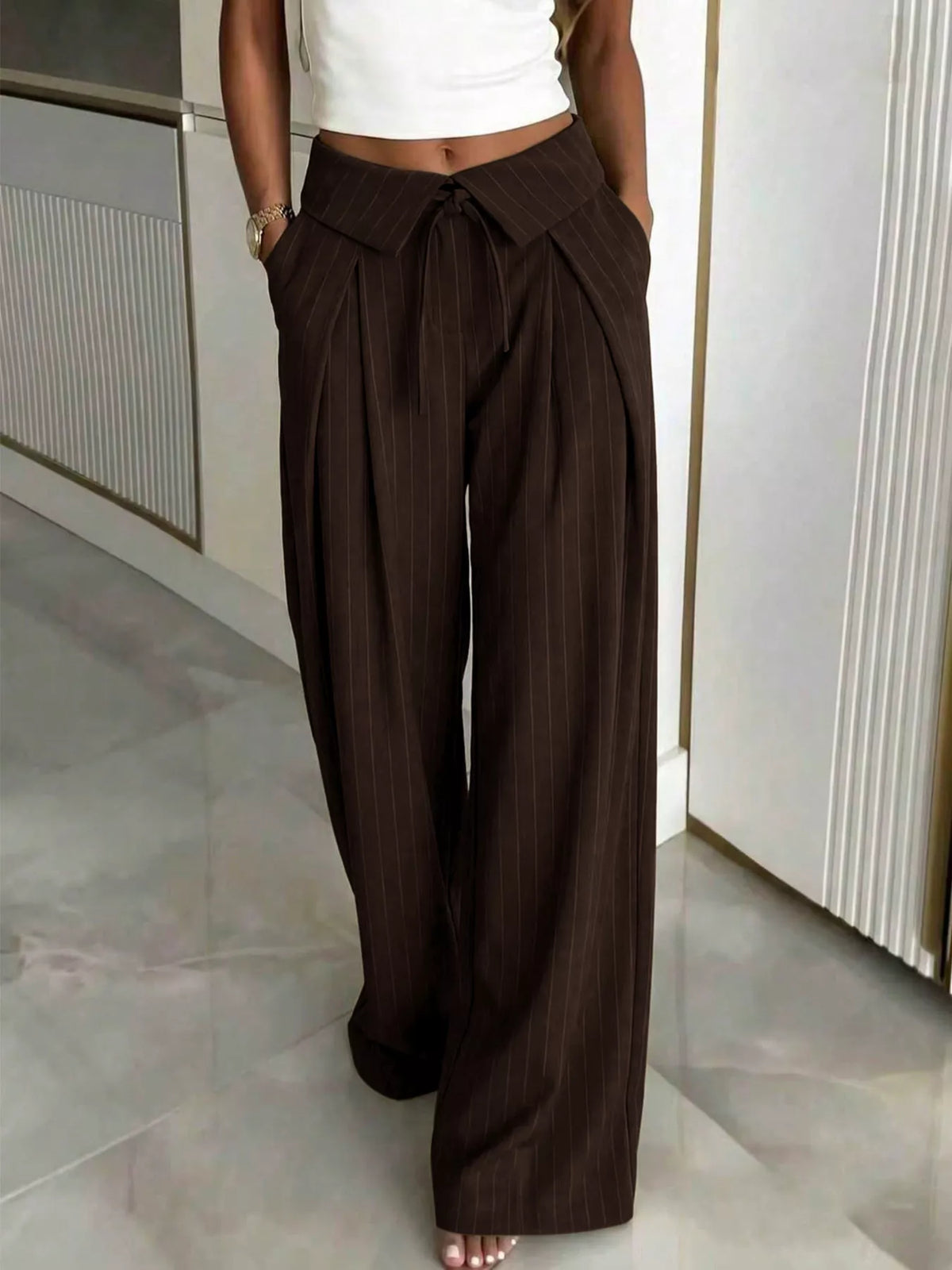 Trendsi High-Waisted Wide-Leg Pinstripe Pants -