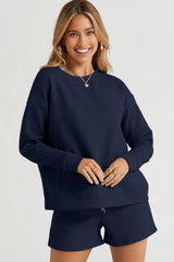 Trendsi Double Take Full Size Texture Long Sleeve Top and Drawstring Shorts Set -