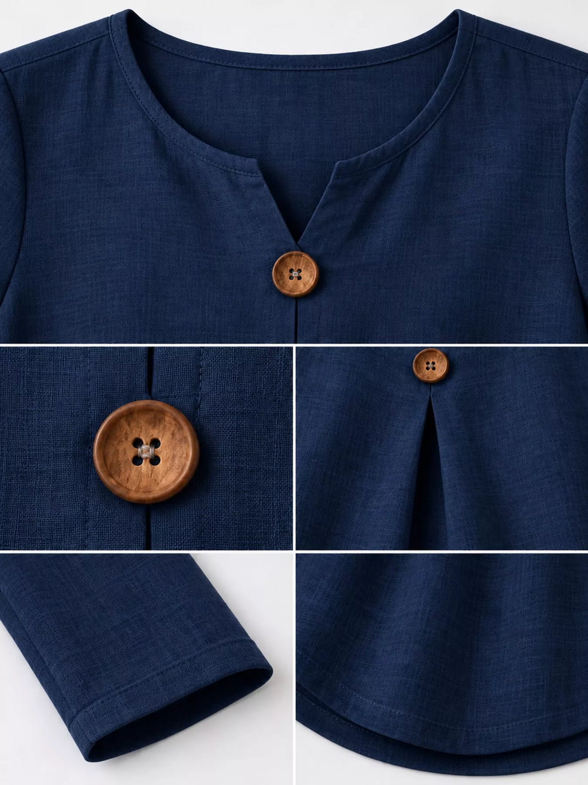 Navy long sleeve decorative button blouse