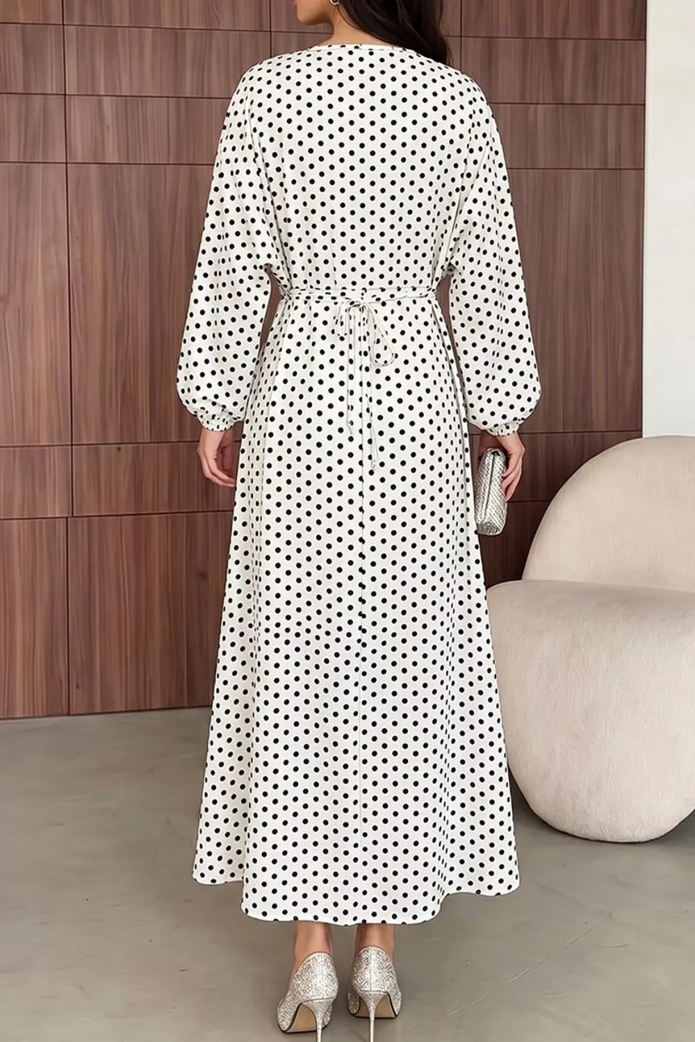Polka dot long sleeve maxi dress