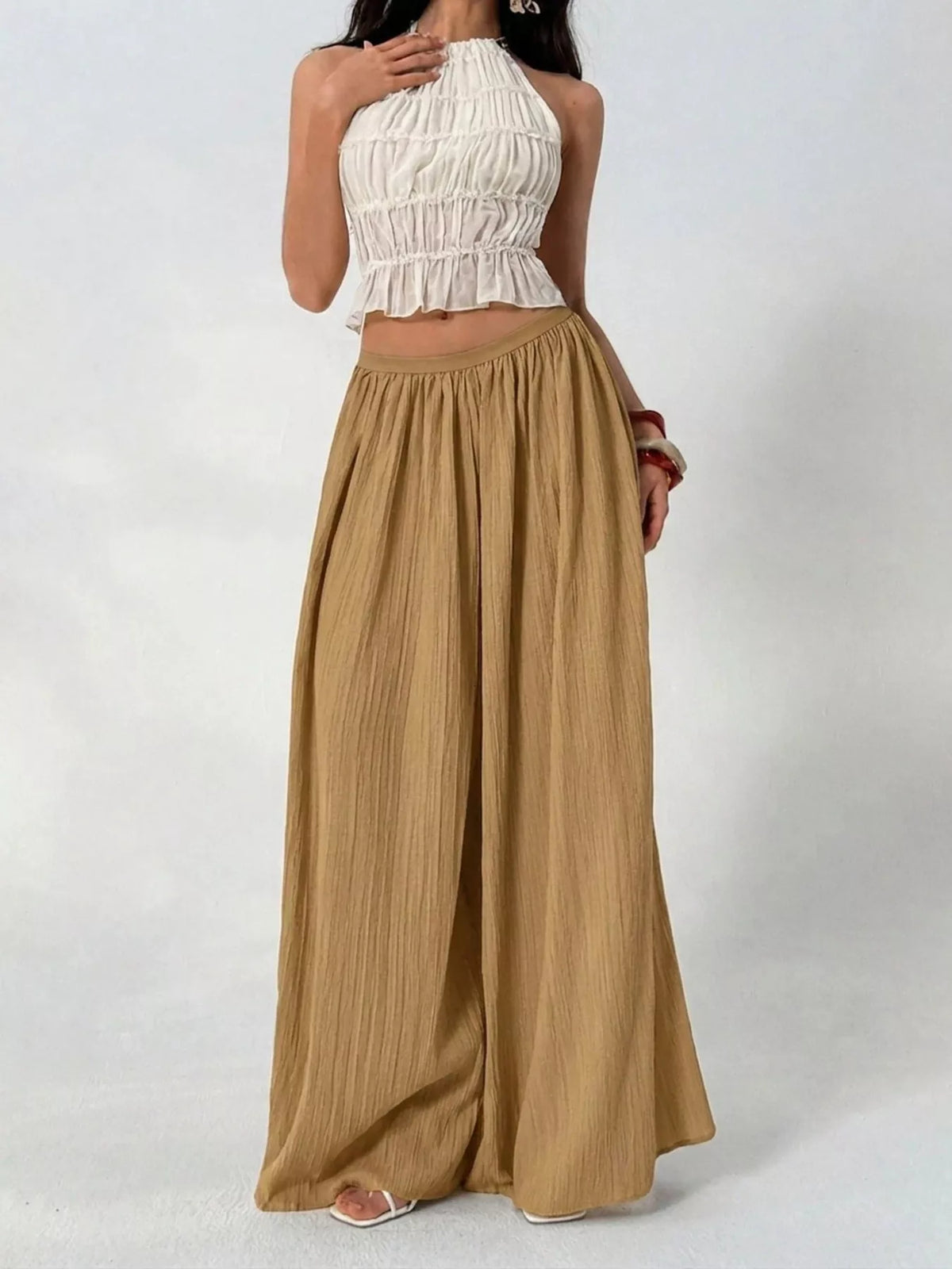 High-Waisted Pleated Wide-Leg Trousers, front view