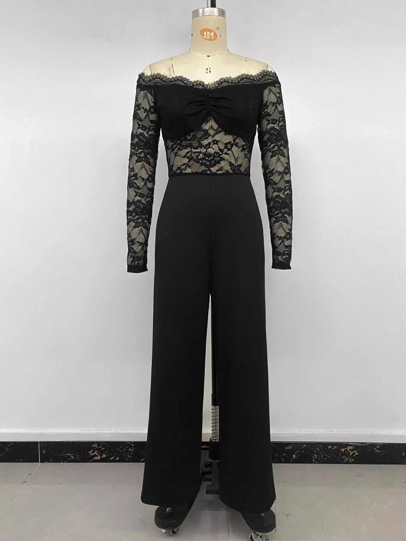 Trendsi Off-Shoulder Lace Long Sleeve Wide-Leg Jumpsuit -