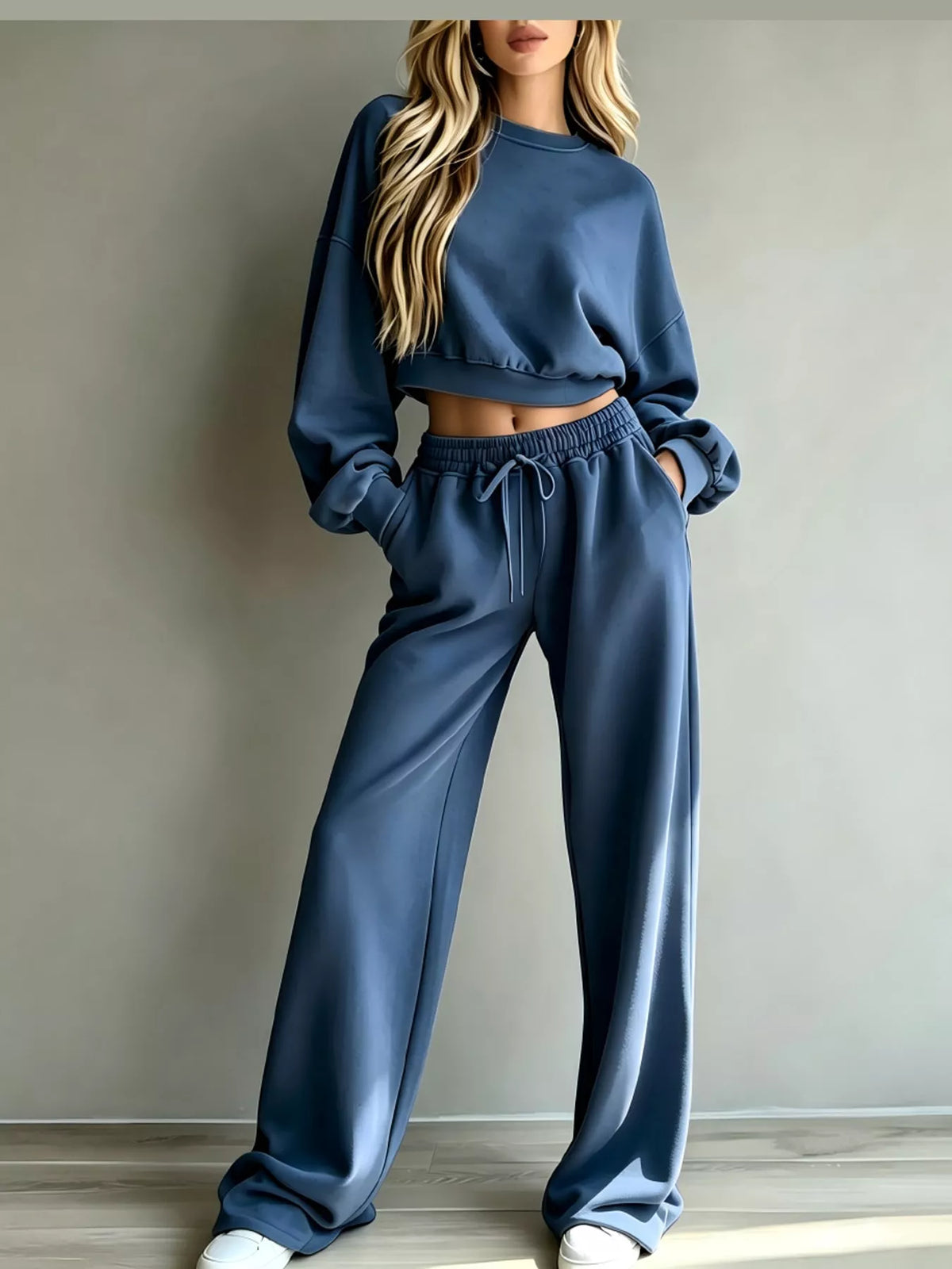 Crop Top and Wide-Leg Sweatpants Set — front view