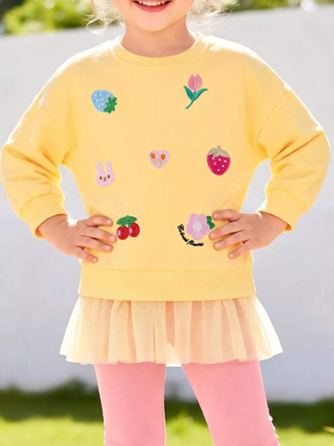 Trendsi Children's Applique Sweatshirt and Leggings Two-Piece Set with Tulle Hem -