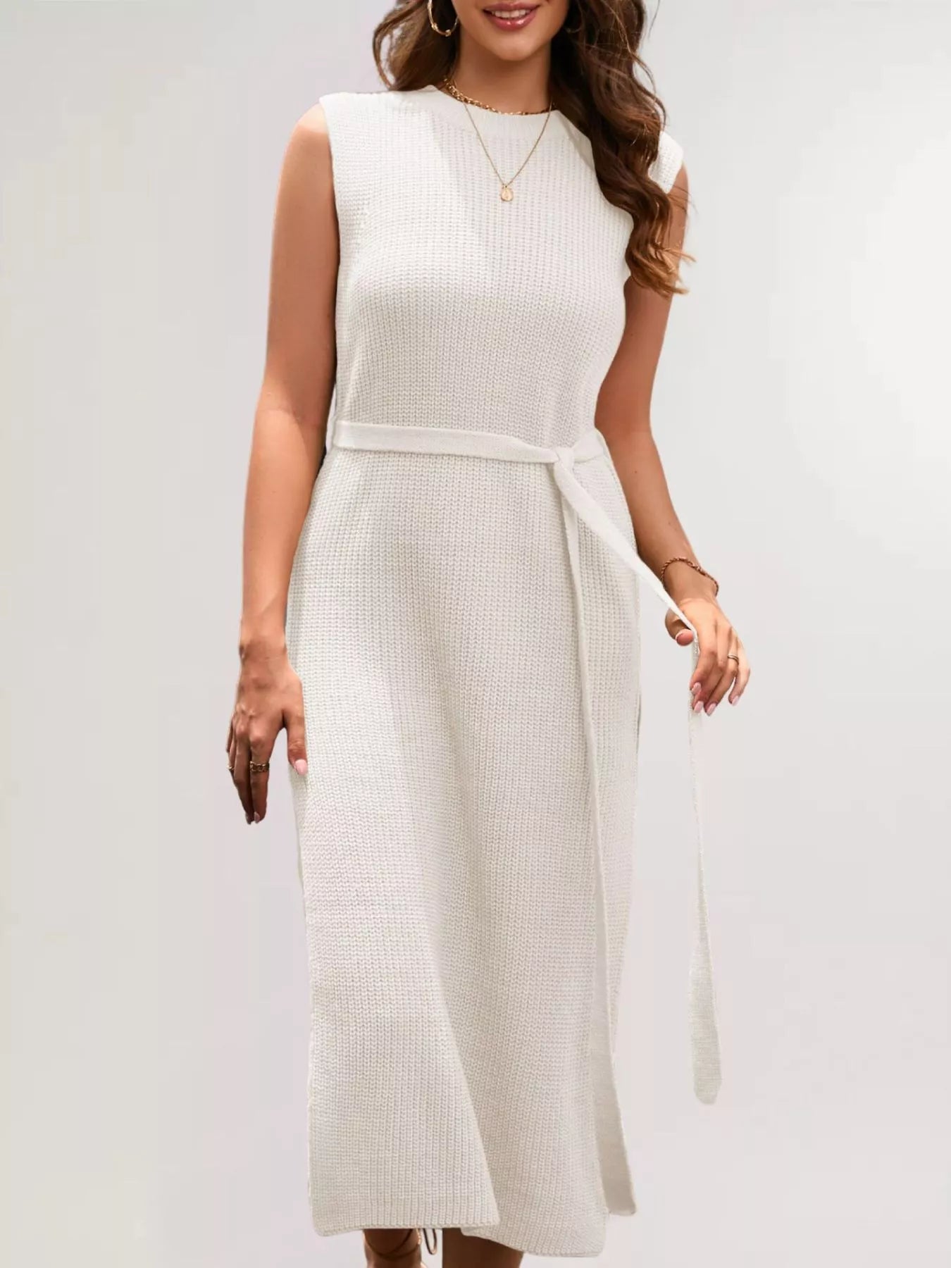 Trendsi Side Slit Sleeveless Knit Midi Dress -