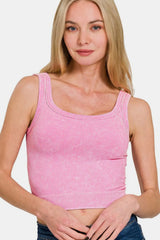 Trendsi Zenana Washed Ribbed Scoop Neck Wide Strap Tank -