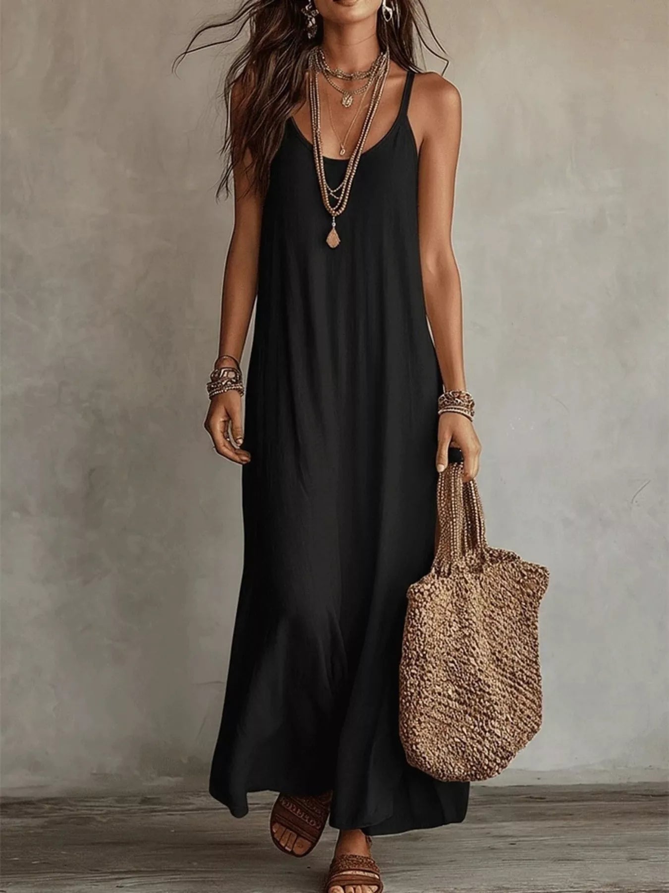 Trendsi Full Size Scoop Neck Spaghetti Strap Maxi Dress Plus Size -