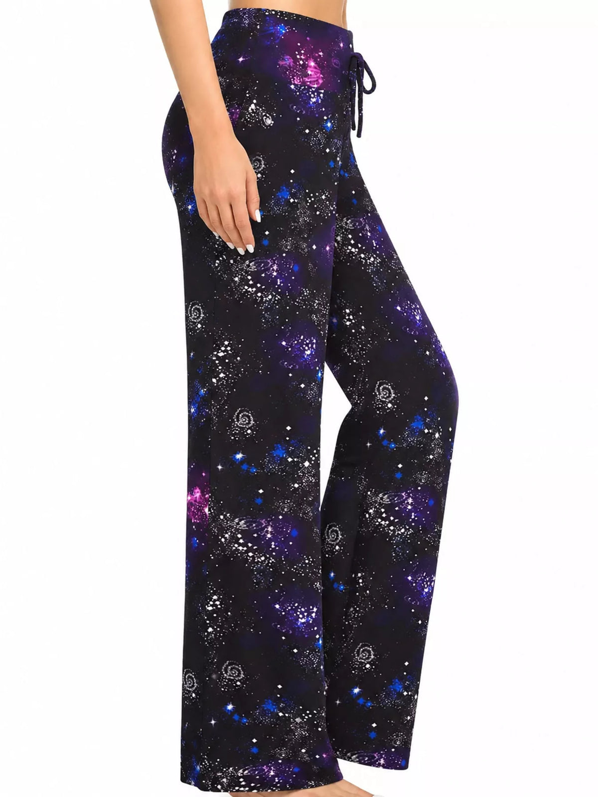 Wide-leg lounge pants, galaxy print side
