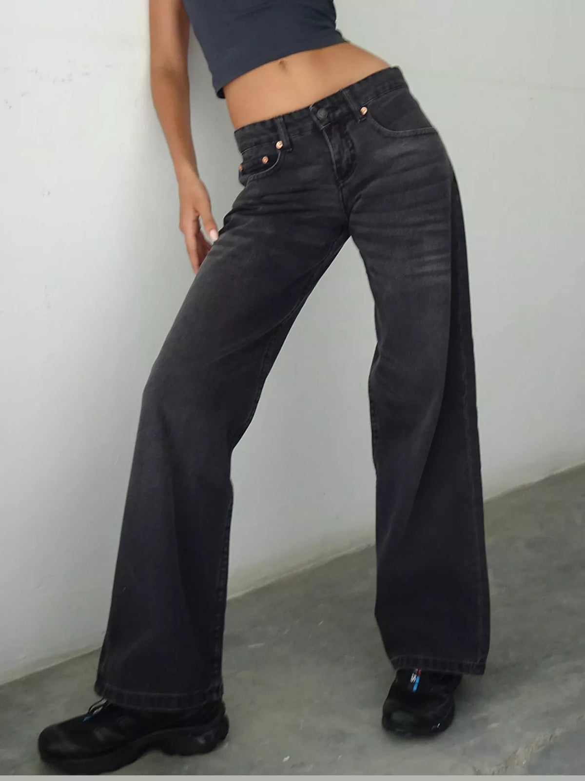 Vintage Wash Low-Rise Wide-Leg Jeans — front view