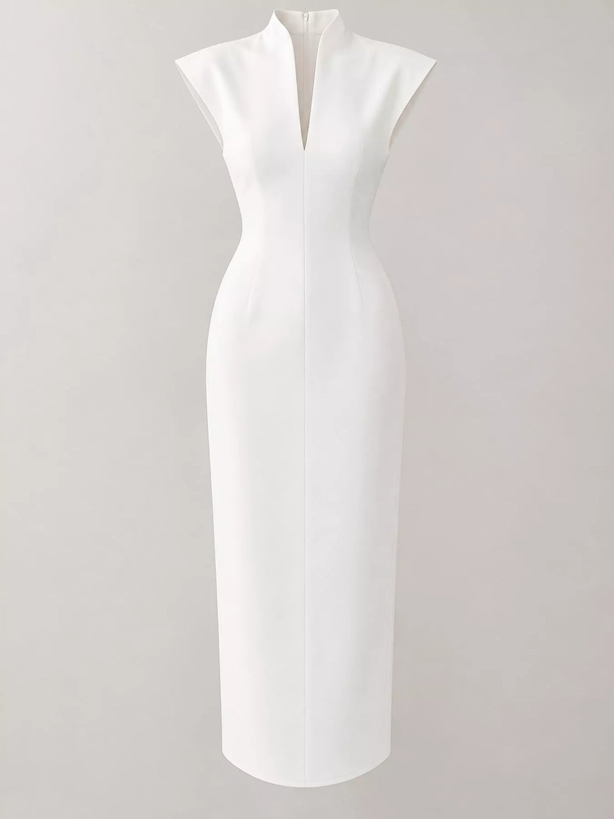 Women's Slit Sleeveless Bodycon Midi Dress in white — mannequin front view