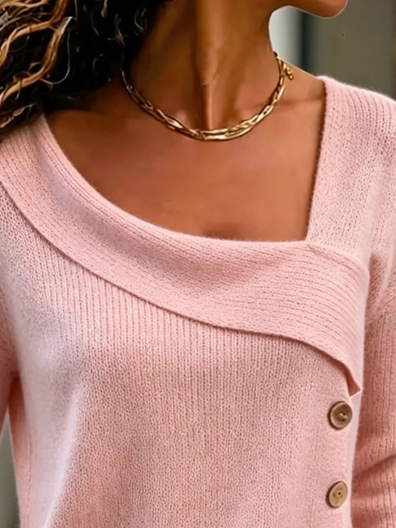 Trendsi Full Size Asymmetrical Decor Button Sweater Plus Size -