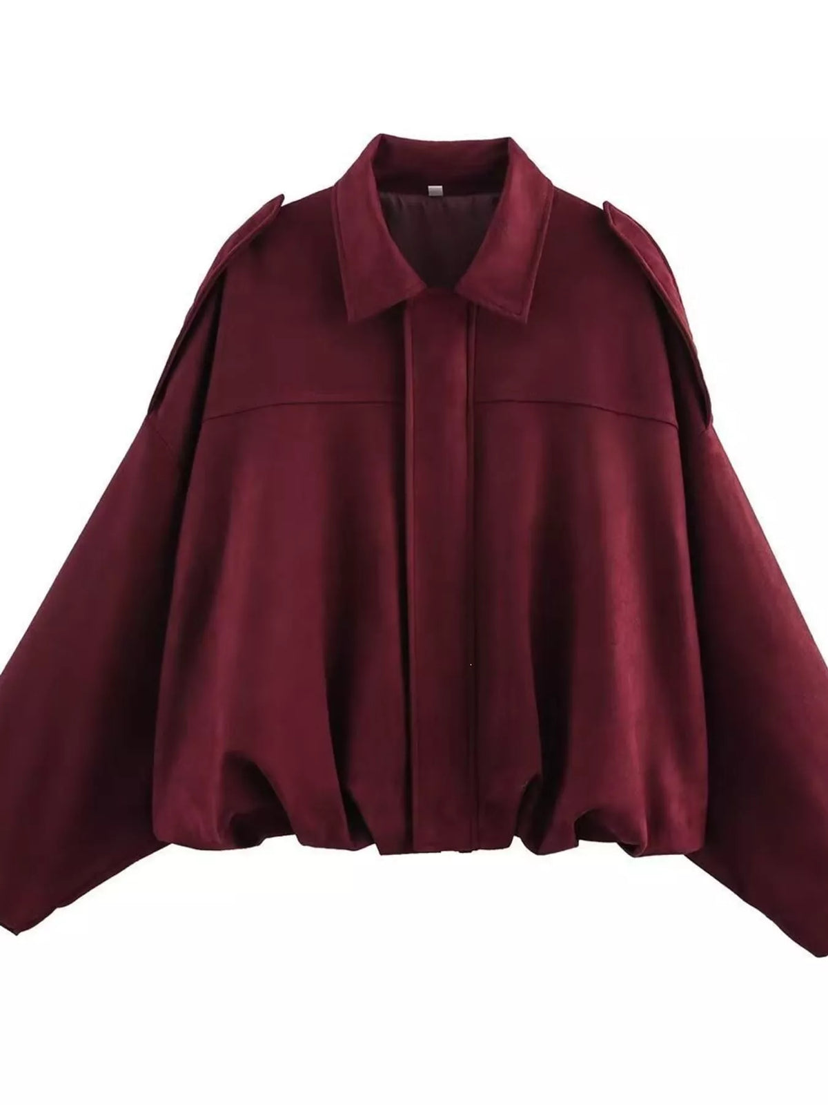 Burgundy elastic hem batwing sleeve jacket