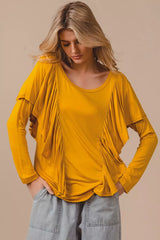 Trendsi BiBi Jersey Knit Top With Cascade Shoulder Ruffle -