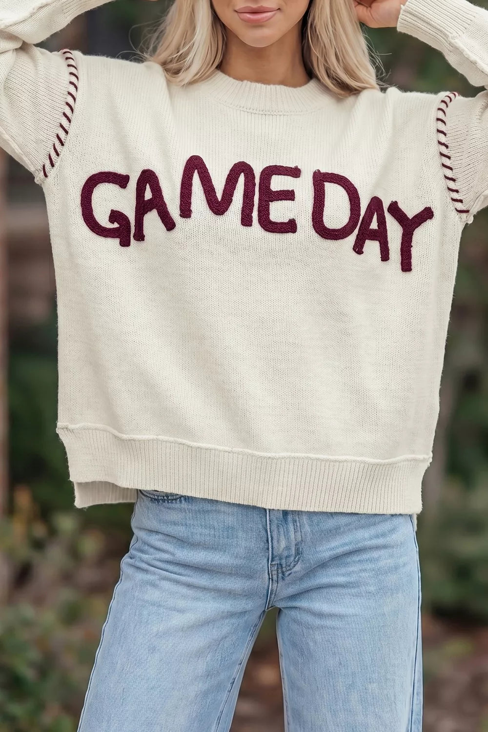 Trendsi Drop Shoulder Game Day Letter Sweater -