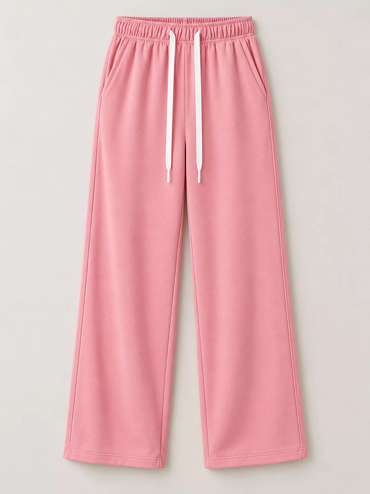 Pink wide-leg pants with drawstring