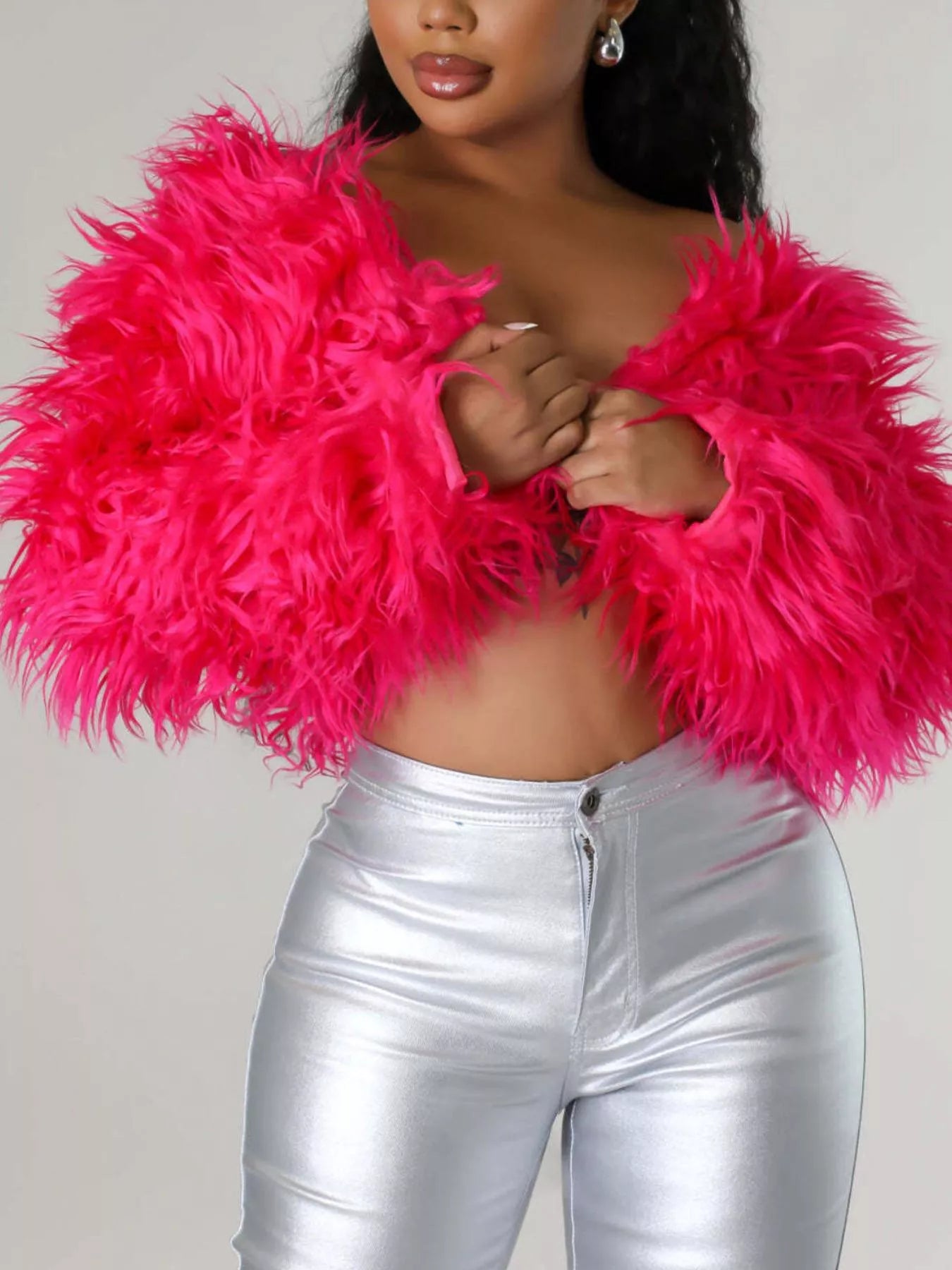 Trendsi Faux Fur Open Front Cropped Outerwear -