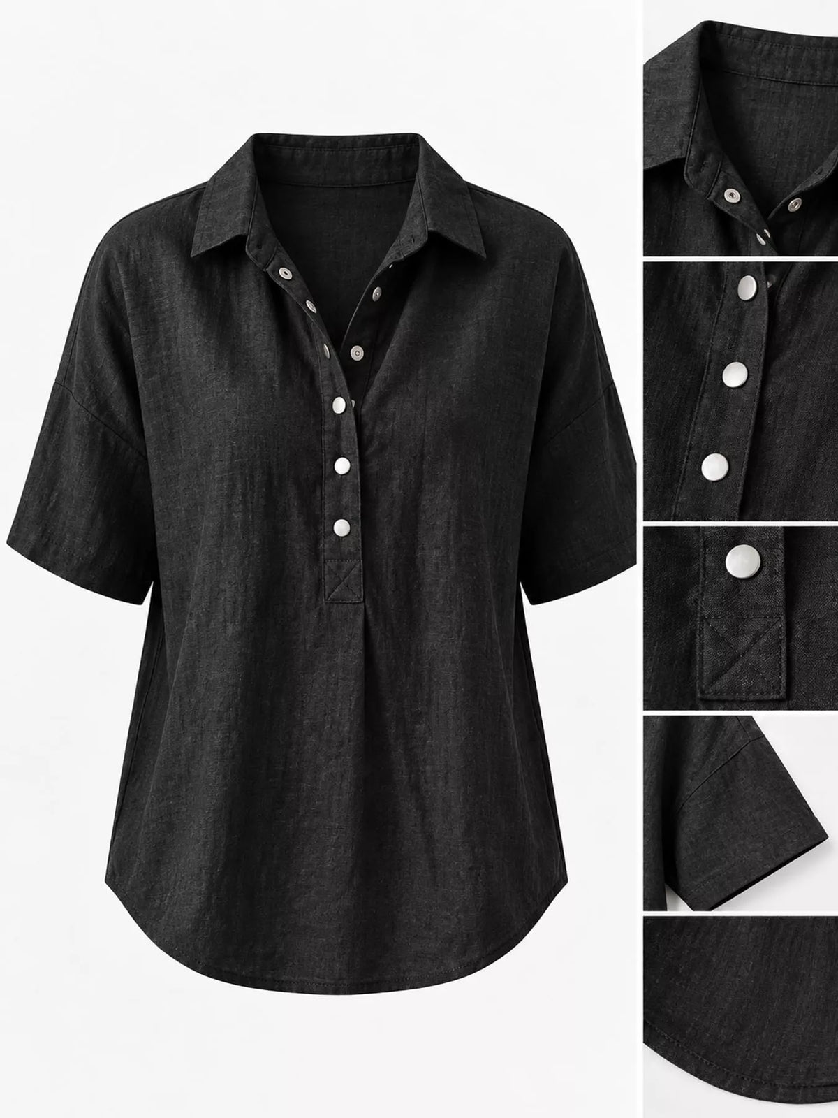 Snap Down Shirt in black, construction detail