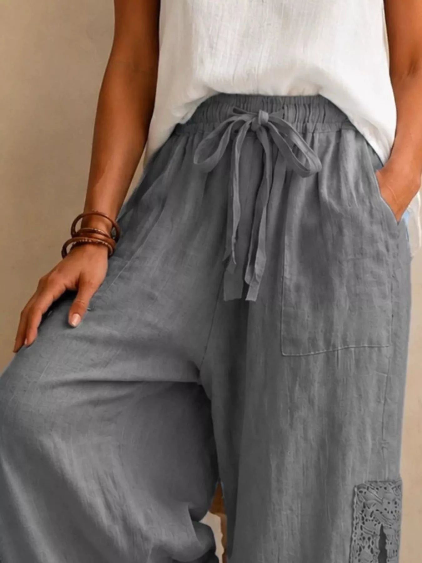 Trendsi Lace Detail Slit Wide Leg Pants -