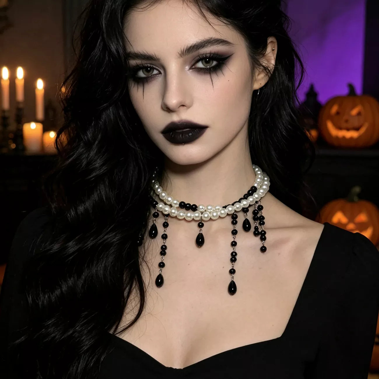 Trendsi Halloween Pearl Double Layered Choker Necklace -