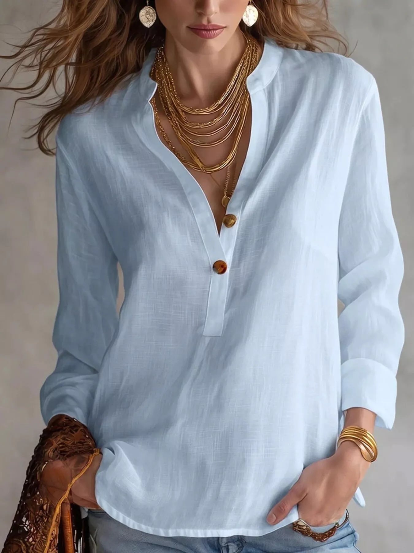 Trendsi Button Detail Long Sleeve Shirt -