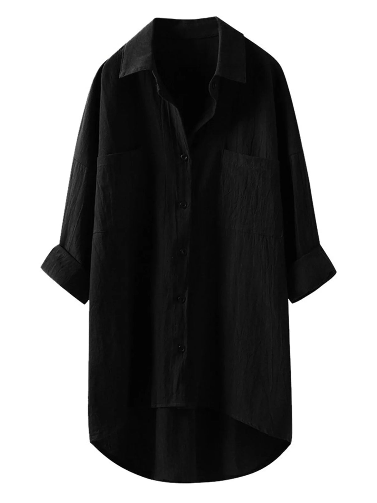 Cotton chest-pocket shirt, black flat front