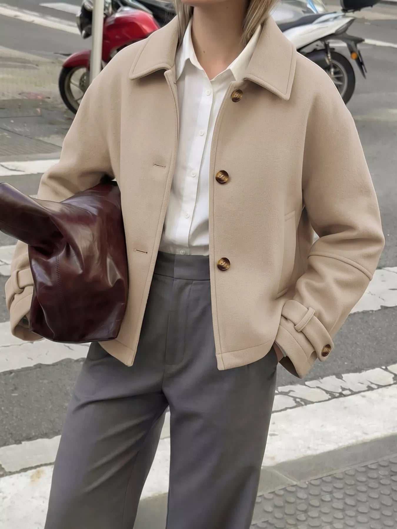 Trendsi Collared Neck Button Up Jacket -